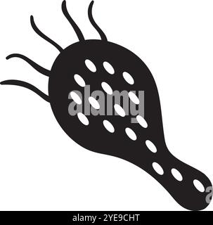 Einfache Schwarz-weiß-Illustration eines Paramecium aurelia, eines einzelligen Süßwasser-Ciliats, das sich mit Hilfe von Cilien bewegt Stock Vektor