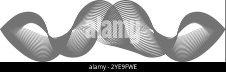 Halbtransparente graue abstrakte Form aus geschwungenen und gewellten Linien, die Gipfel und Täler auf weißem Hintergrund bilden Stock Vektor