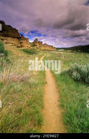 Der Weg führt durch den Writing-on-Stone Provincial Park in Alberta, Kanada; Alberta, Kanada Stockfoto