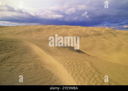 Große Sandhügel, Sanddünen mit Sturmwolken über der weiten Landschaft in der kanadischen Provinz Saskatchewan; Saskatchewan, Kanada Stockfoto