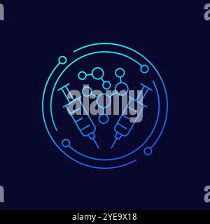 Symbol für Moleküle und Spritzen in linearem Design Stock Vektor