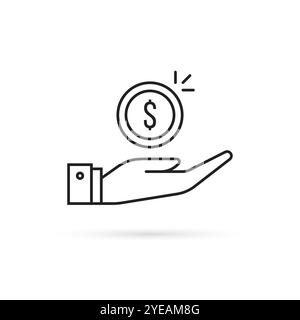 Einfache lineare Hand, die Dollarmünze hält Stock Vektor