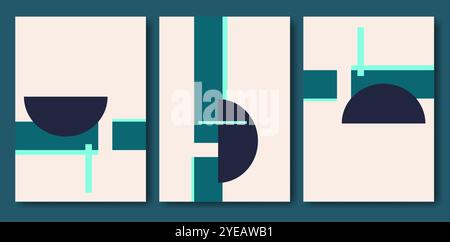 Abstrakte Plakate aus der Mitte des Jahrhunderts mit geometrisch neutralen Formen. Moderne Boho minimalistische Kunst. Design für Tapeten, Hintergrund, Wanddekor. Vektor Neutral i Stock Vektor