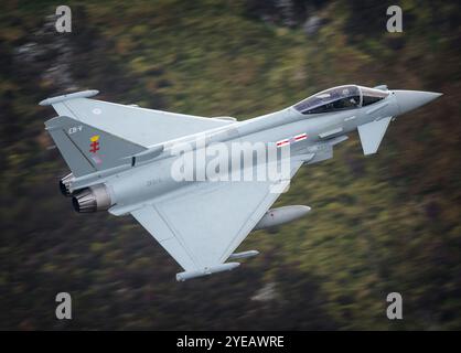 RAF Eurofighter Taifun fliegt auf niedriger Ebene. Stockfoto