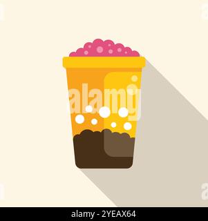 Erfrischender Sprudeltee mit Kauperlen und cremigem Milchschaum, serviert in einer Einwegtasse Stock Vektor