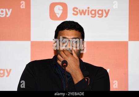 Mumbai, Indien. 30. Oktober 2024. Sriharsha Majety, Managing Director (MD) und Group Chief Executive Officer, Swiggy Limited, wird während einer Pressekonferenz gesehen, um Swiggys erstes öffentliches Angebot (IPO) in Mumbai bekannt zu geben. Das erste öffentliche Angebot (IPO) wird für Investoren am 6. November 2024 eröffnet. (Foto: Ashish Vaishnav/SOPA Images/SIPA USA) Credit: SIPA USA/Alamy Live News Stockfoto