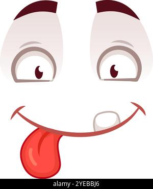 Lustiges Comic-Gesicht mit großen Augen und einem albernen Ausdruck, der spielerisch die Zunge herausragt, Humor und Spaß auf weißem Hintergrund ausstrahlt, perfekt für Stock Vektor