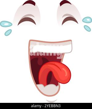 Cartoon-Gesichtsdarstellung mit weit geöffnetem Mund, ausgehängter Zunge, zugeknöpften Augen und Tränen, die über das Gesicht laufen Stock Vektor