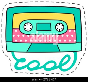 Cooles Retro-Audio-Kassettenband-Patch-Design mit genähten Umrissen, das ein Gefühl der Nostalgie für die Musik und Mode der 1980er und 1990er Jahre weckt Stock Vektor