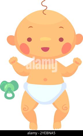 Glückliches Baby steht und lächelt, bereit zum Spielen. Diese fröhliche Baby-Illustration wäre perfekt für Projekte im Zusammenhang mit Kindheit, Erziehung und Stock Vektor