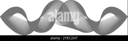 Halbtransparente graue abstrakte Form aus geschwungenen und gewellten Linien, die Gipfel und Täler auf weißem Hintergrund bilden Stock Vektor