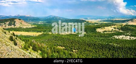 Panorama des Grand Teton National Park mit dem Snake River vom Signal Mountain aus, Wyoming, USA Stockfoto