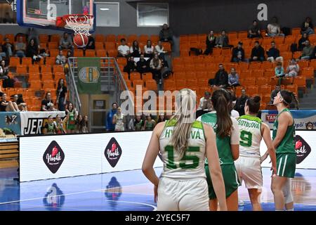 Brünn, Tschechische Republik. 30. Oktober 2024. Basketballspieler aus Tany Brünn gewinnen das 4. Runde Spiel der Basketball EuroCup Women Group J: KP Tany Brno vs Sportiva (Portugal) in Brünn, Tschechische Republik, 30. Oktober 2024. Quelle: Vaclav Salek/CTK Photo/Alamy Live News Stockfoto