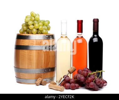 Die Weinzusammensetzung befindet sich auf weißem Hintergrund. Stockfoto