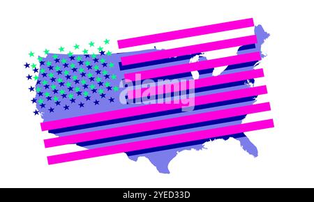 us-amerikanische Flagge, Grafikspiel wie ein Pop-Art-Gemälde. 3D-Grafik mit eklektischer Farbüberlagerung. Usa, Independe Stockfoto