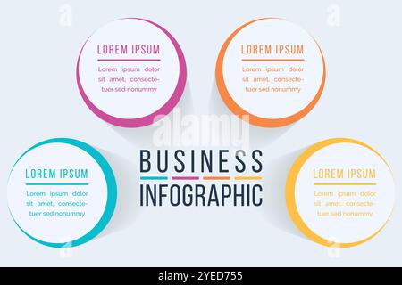 Kreise Infografik Design 4 Schritte, Objekte, Elemente oder Optionen Geschäftsinformationen Stock Vektor