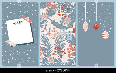 Weihnachtsgeschichten Boho-Vorlagenset. Editierbares Vektordesign für soziale Medien. Vektorabbildung Stock Vektor