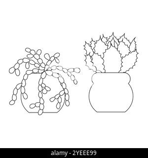 Zwei süße, saftige Kakteen im Doodle-Stil. Vektorillustration isoliert auf weißem Hintergrund. Stock Vektor