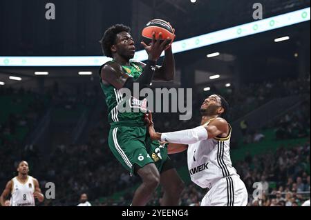 Athen, Athen, Griechenland. 30. Oktober 2024. 25 KENDRICK NUNN von Panathinaikos AKTOR Athen tritt am 30. Oktober 2024 in Athen in der OAKA Altion Arena gegen 1 SHAQUILLE HARRISON von LDLC ASVEL Villeurbanne an. (Kreditbild: © Stefanos Kyriazis/ZUMA Press Wire) NUR REDAKTIONELLE VERWENDUNG! Nicht für kommerzielle ZWECKE! Stockfoto