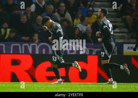 Deepdale Stadium, Preston, England - 30. Oktober 2024 Ethan Nwaneri (53) von Arsenal feiert nach dem 2. Tor - während des Spiels Preston NE gegen Arsenal, Carabao Cup Runde 4, 2024/25, Deepdale Stadium, Preston, England - 30. Oktober 2024 Credit: Arthur Haigh/WhiteRosePhotos/Alamy Live News Stockfoto