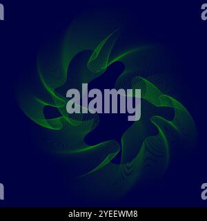 Vektorabstrakte leuchtende Wellenlinien auf dunkelblauem Hintergrund. Gestreifte Linienstruktur. Dynamisches Wellenmuster. Moderne, fließende Wellenlinien. Futuristisches Technol Stock Vektor