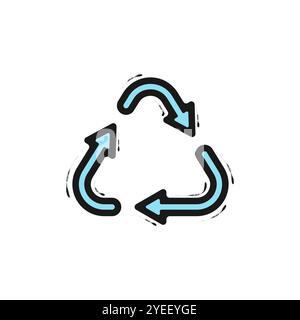 Kreisförmige Pfeile. Bewegung im Uhrzeigersinn. Ökologischer Pfeil. Schwarze Umrandung des blauen Wiederverwendpfeils. Kreisförmiges Pfeilsymbol. Dreieckspfeile Vektor. Stock Vektor