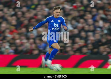 Will Alves aus Leicester City macht beim letzten 16 Spiel des Carabao Cup Manchester United gegen Leicester City in Old Trafford, Manchester, Großbritannien, 30. Oktober 2024 (Foto: Gareth Evans/News Images) in, am 30. Oktober 2024. (Foto: Gareth Evans/News Images/SIPA USA) Credit: SIPA USA/Alamy Live News Stockfoto