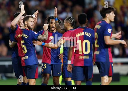 Barcelona, Spanien. Quelle: D. 20. Oktober 2024. Barcelona Mannschaftsgruppe (Barcelona) Fußball/Fußball : spanisches Spiel "La Liga EA Sports" zwischen dem FC Barcelona 5-1 Sevilla FC bei den Estadi Olimpic Lluis Companys in Barcelona, Spanien. Quelle: D . Nakashima/AFLO/Alamy Live News Stockfoto