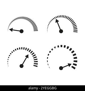 Tachometer-Symbolsatz. Anzeige für vier Gänge. Sammlung der Messsymbole. Vektormessgeräte. Stock Vektor