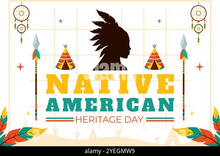 Ureinwohner American Heritage Day Vector Illustration, die indigene Stammeskultur und Traditionen in einem flachen Stil Cartoon Hintergrund feiert Stock Vektor