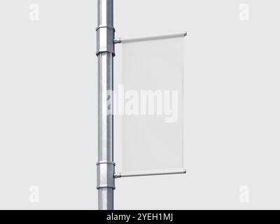 3D gerendertes leeres Flag Pole Banner Mockup isoliert Stockfoto