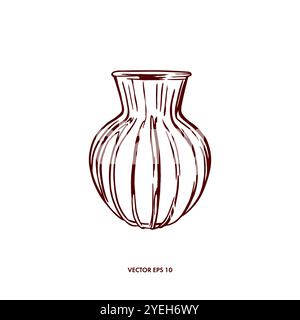 Blumenvase, Keramik, leer. Handgezeichnete Vektorillustration im grafischen Stil. Für Geburtstagskarten, Einladungen, Banner, Poster, Etiketten. Stock Vektor