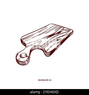 Holzbrett, Schneiden, Küche. Handgezeichnete Vektorillustration im grafischen Stil. Für Designmenüs, Kochbücher, Rezepte, Banner, Poster, Etiketten. Stock Vektor