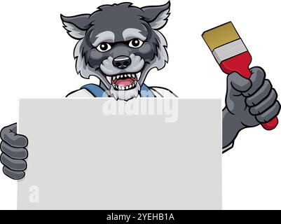 Wolf Maler Malerpinsel Maskottchen Mann Stock Vektor