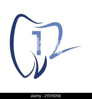 Anfangsbuchstabe Nr. 12 oder zwölf Icon-Design-Vorlage für die Zahnklinik Stock Vektor