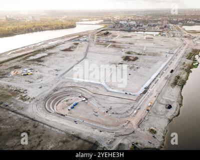 Baustelle Strandeiland in Amsterdam, frühzeitige Infrastrukturentwicklung für nachhaltiges Wohnen auf dieser künstlichen Insel in IJburg. Aeria Stockfoto