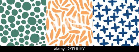 Set aus farbenfrohen, inspirierten geometrischen Mustern mit Formen auf weißem Hintergrund Stock Vektor