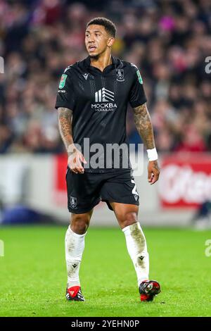 Sheffield Wednesday Verteidiger Liam Palmer (2) während des Spiels Brentford FC gegen Sheffield Wednesday FC Carabao Cup Achtelfinale im Gtech Community Stadium, London, England, Vereinigtes Königreich am 29. Oktober 2024 Stockfoto