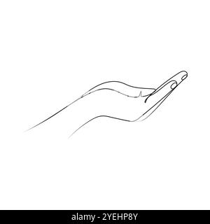 Handfläche öffnen. Arm isoliert auf weißem Hintergrund. Einzeilige Art. Handgezeichnete Vektorgrafik. Stock Vektor