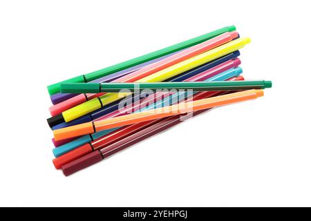 Farbenfroher Stift isoliert auf weißem Hintergrund. Draufsicht Stockfoto