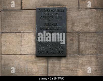 Gedenktafel am ehemaligen Geburtsort Wilhelm Königswarters, Altstadt, Fürth, Franken, Bayern, Deutschland, Europa Stockfoto