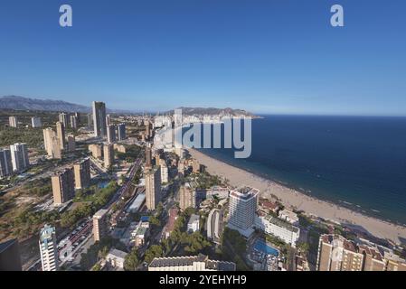 Luftaufnahme der Skyline von Benidorm in der Provinz Alicante, Spanien, Europa Stockfoto