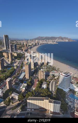 Luftaufnahme der Skyline von Benidorm in der Provinz Alicante, Spanien, Europa Stockfoto