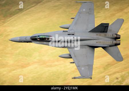 McDonnell Douglas F/A-18C Hornet von der finnischen Luftwaffe, die während der Übung Cobra Warrior 24-2 in der Lake District flog Stockfoto