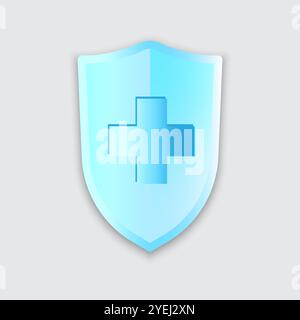 Symbol für medizinisches Schild. Gesundheitsschutzvektor. Sicherheitssymbol kreuzen. Blaues Sicherheitsemblem. Stock Vektor