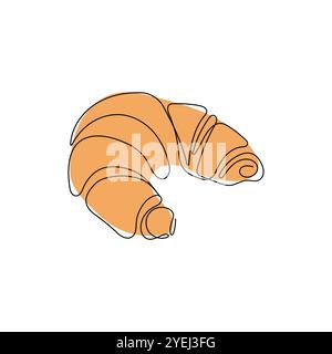 Croissant im einzeiligen Stil. Frisches Gebäck, kann für Backwaren, Cafés und Geschäfte verwendet werden. Handgezeichnete Vektorgrafik. Stock Vektor