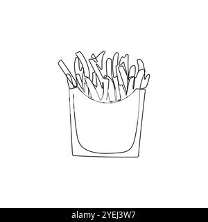 Pommes Frites in einer Linie. Gebratene Kartoffelstäbchen. Handgezeichnete Vektorgrafik. Stock Vektor