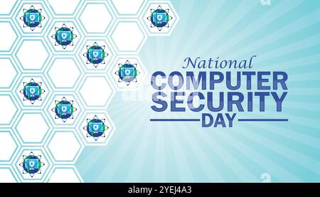 Hintergrundbild zum nationalen Tag der Computersicherheit mit Formen und Typografie, Banner, Karte, Poster, Vorlage. Nationaler Tag der Computersicherheit, moderner Hintergrund Stock Vektor
