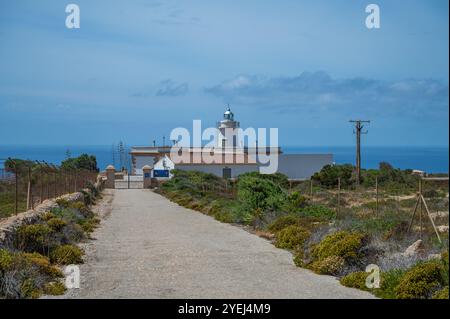 Leuchtturm Far de Cap Blanc, Mallorca, Weitwinkelaufnahme aus der Ferne, mallorca spanien Stockfoto