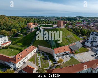 Luftaufnahme des Gediminas-Turms und der Stadtlandschaft in Vilnius, Litauen Stockfoto